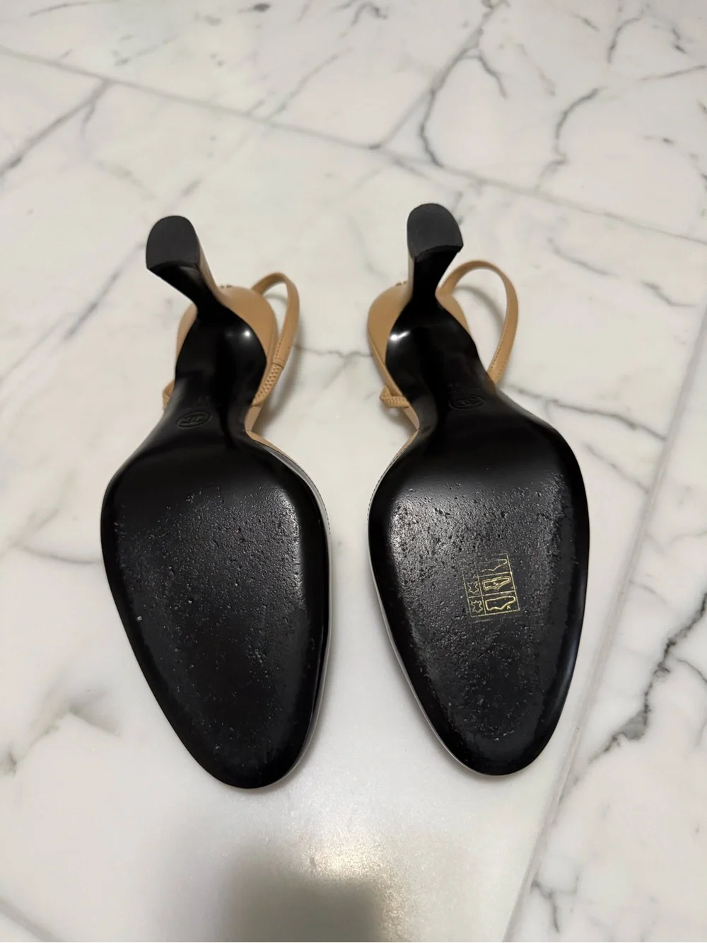 CHANEL Black and Tan Patent Leather Slingback Heels 2026